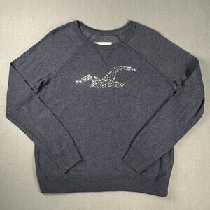 Hollister Blue Fleece Crewneck Sweatshirt Rhinestone Logo Womens Large